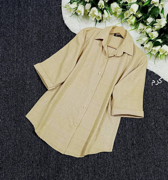 شومیز مجلسی نگینی F شانتون ژاکارد - نمای استایل با شلوار پارچهای