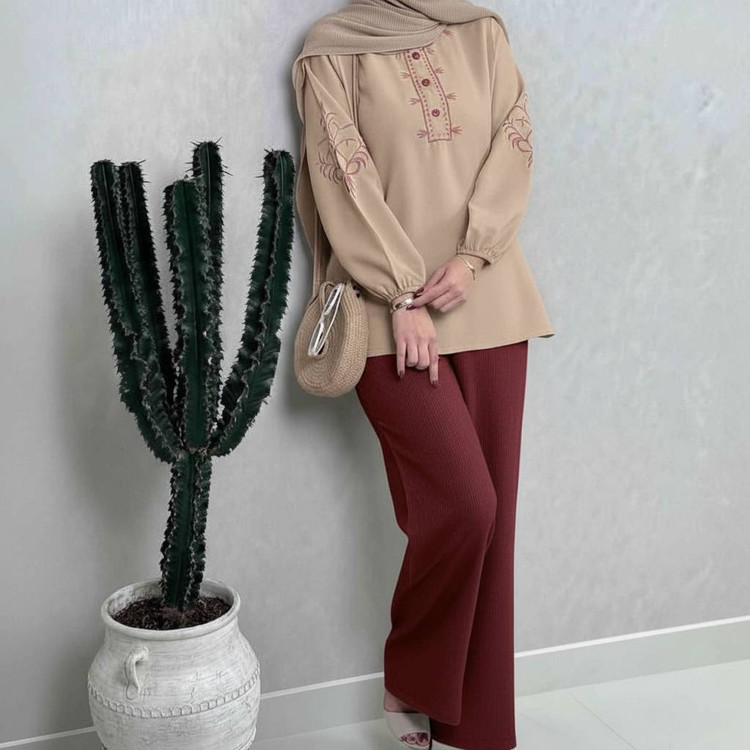 ست تونیک شلوار سبزسدری زنانه با دکمه کاربردی و مچ کشدار