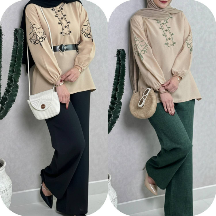 ست تونیک شلوار زرشکی مجلسی اسپرت جنس شانتون بدون آبرفت