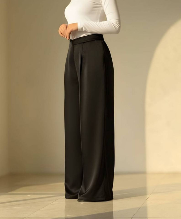 شلوار بگ مازراتی زنانه مشکی درجه یک با پشت کش و جلو پیلی - آروما فشن