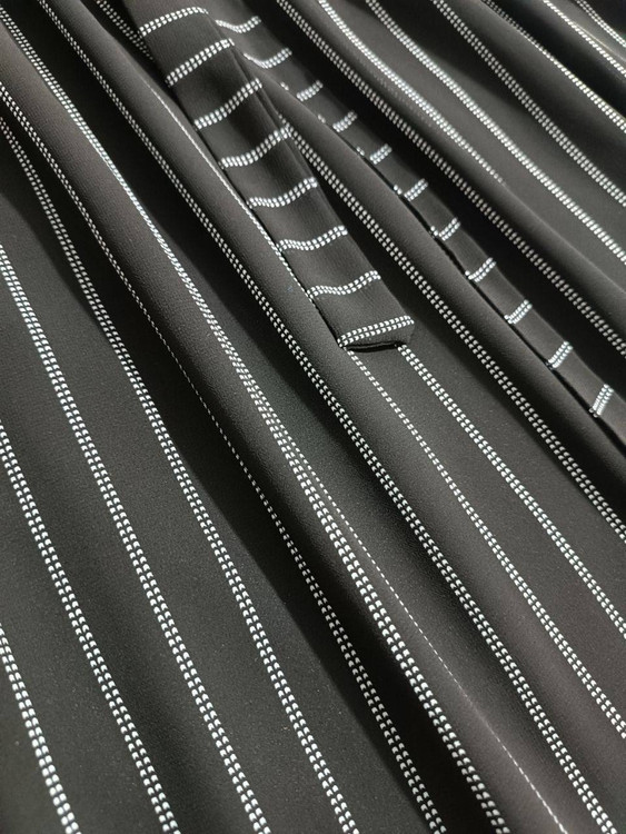 پیراهن ماکسی حریر مشکی راه راه با کمربند جدا مجلسی