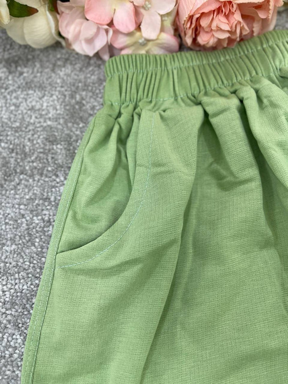 خرید ست دو تیکه زنانه گلکسی مدل F بلوز و شلوار بگ کمرکش آروما فشن نمای شلوار از نزدیک