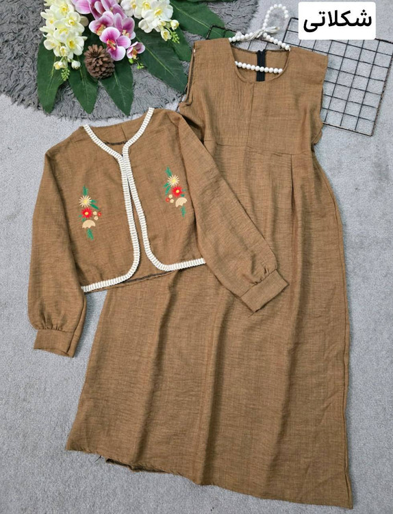 ست سارافون و کت وانیک مدل H رنگ سورمهای - مناسب مهمانی