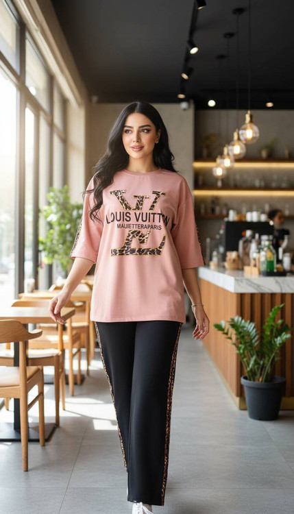 ست لویی ویتون پلنگی رنگ نسکافه - نمای کامل ست خانگی و اسپرت زنانه مناسب تمام فصول