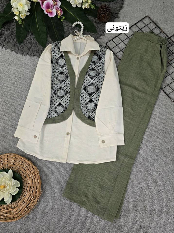 جزئیات دوخت و کیفیت پارچه ست شومیز لنین سلما H - تضمین کیفیت آروما فشن