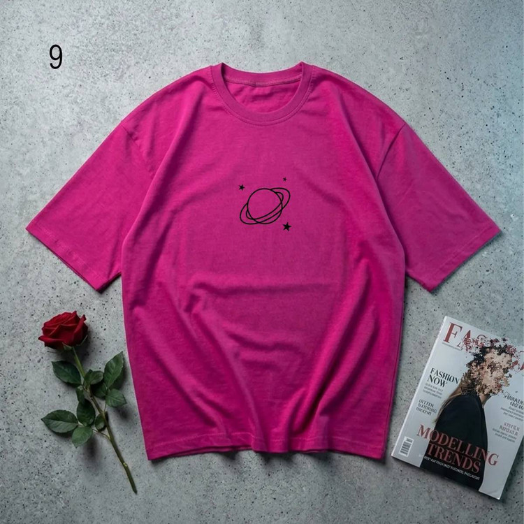 تیشرت منظومه H قهوهای با چاپ ستاره و سیاره - تیشرت فری سایز نخ پنبه