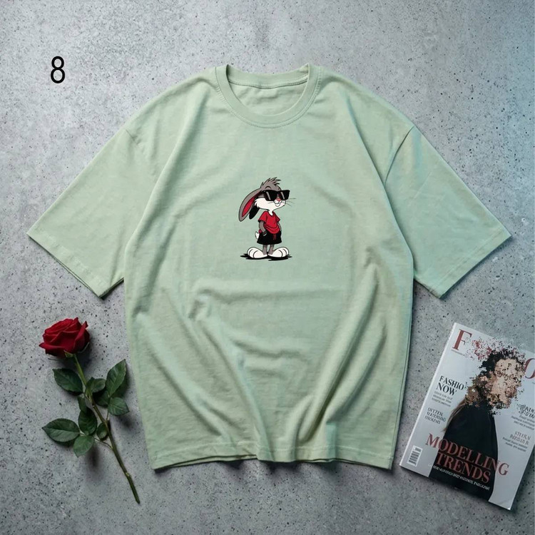 تیشرت سفید خرگوش H - طرح باگ بانی با عینک دودی - استایل کژوال و اسپرت