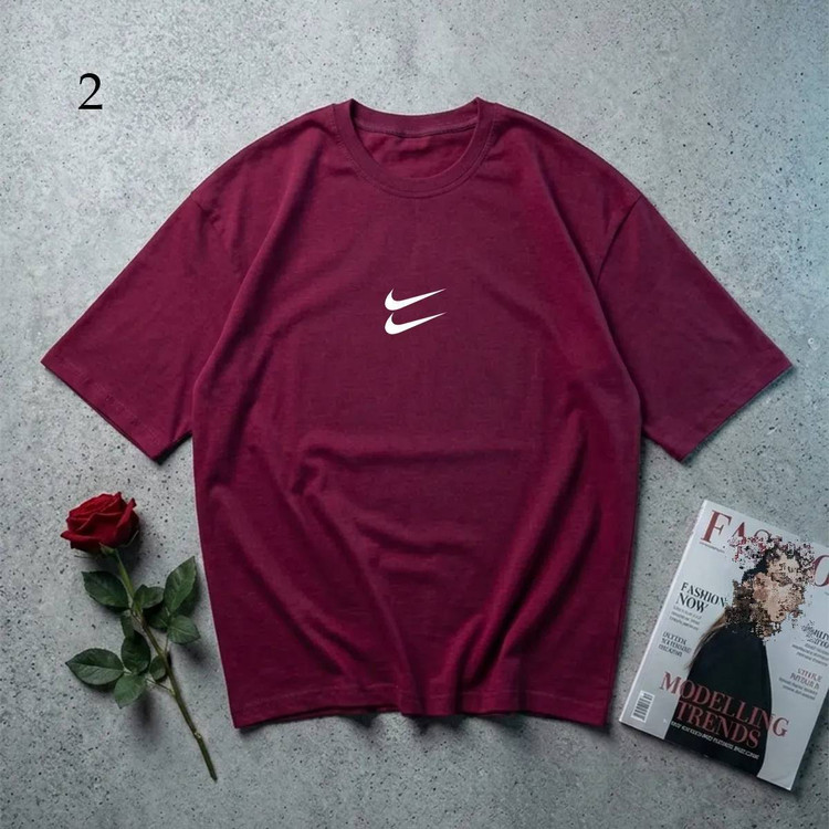 تیشرت H double Nike زرشکی با لوگوی سفید - نخ پنبه فری سایز ۴۴-۴۶
