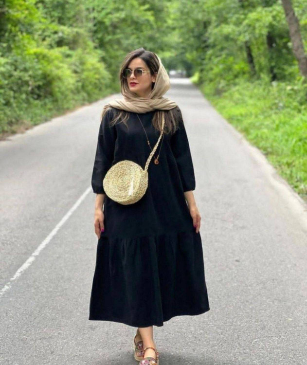 پیراهن پریا F زنانه بلند مشکی - خرید پیراهن الیاف فری سایز آروما فشن