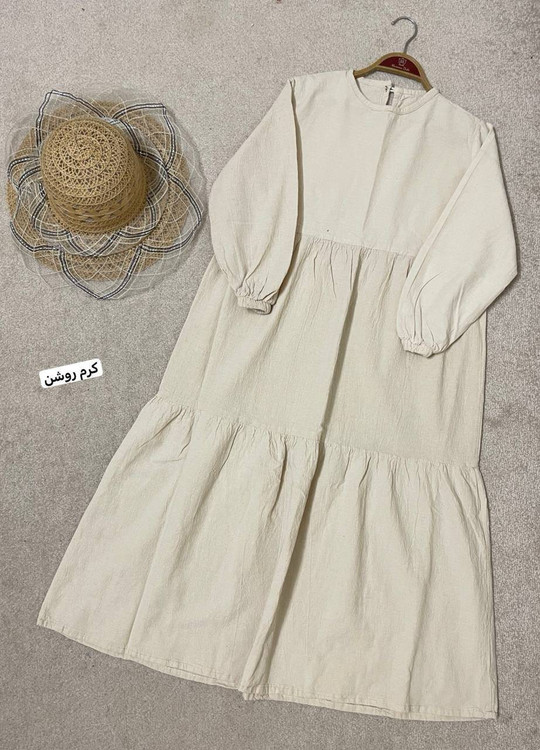 پیراهن پریا F رنگ کرم روشن - پیراهن بلند زنانه فری سایز ۳۶ تا ۴۴