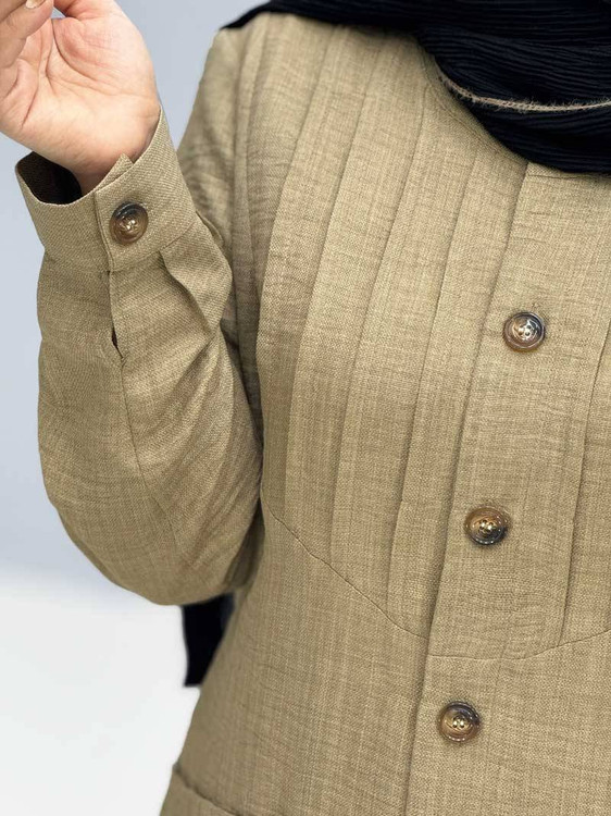 مانتو لاله F زیتون شانتون دکمهدار - قیمت عالی آروما فشن