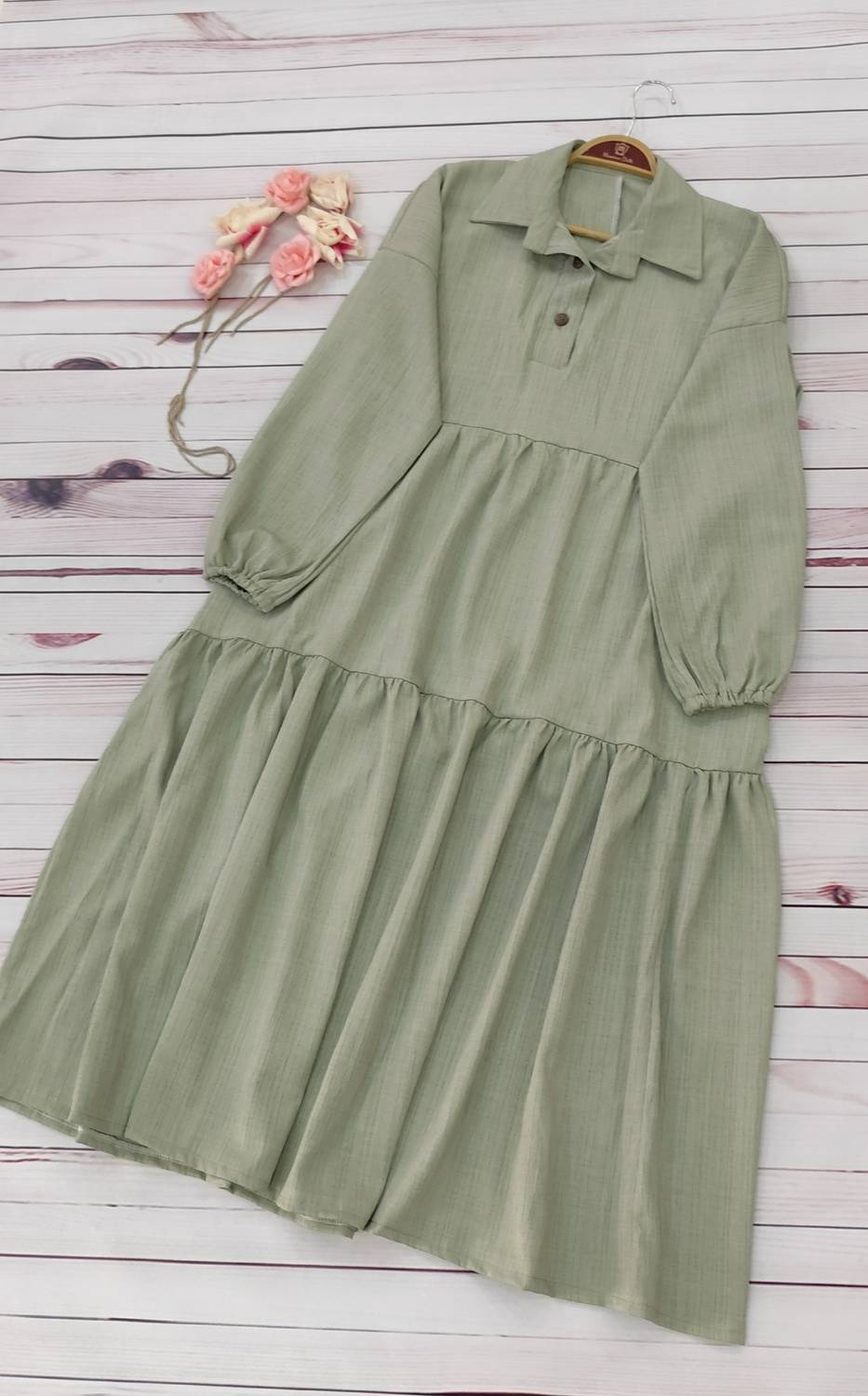 مانتو بلند بهناز F رنگ نسکافه ای و سبز سدری - کیفیت تضمینی