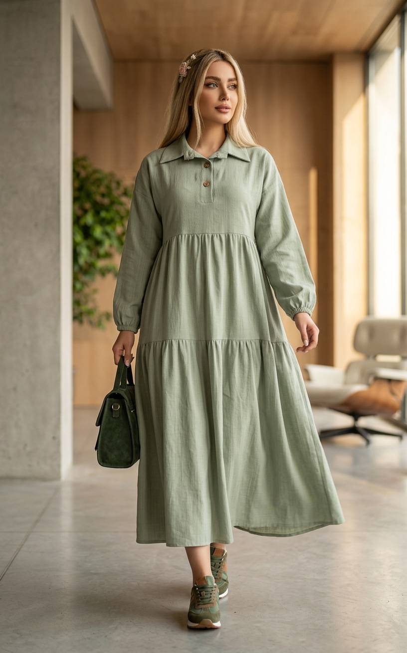 مانتو بلند بهناز F فری سایز ۳۸ تا ۴۸ دکمه کاربردی - خرید آنلاین