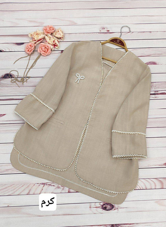 مانتو کتی پاپیون N ست شده با شلوار پارچه ای کرم استایل رسمی و شیک زنانه