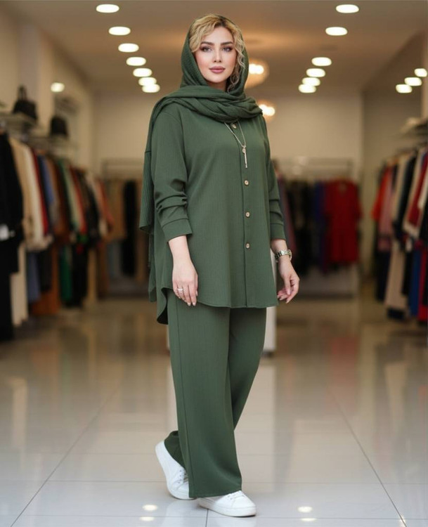 ست مانتو شلوار مراکشی N زنانه فری سایز - نمای کامل محصول با پارچه درجه یک | آروما فشن