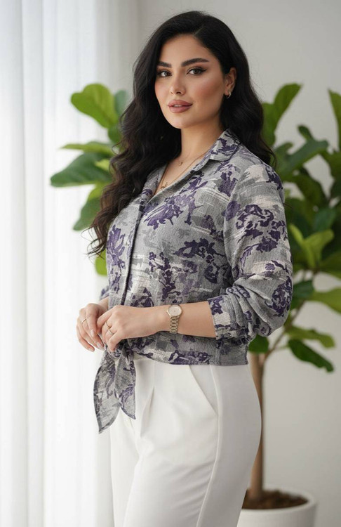 خرید شومیز گره ای پاستیلی F با بهترین کیفیت و تضمین قیمت آرومافشن