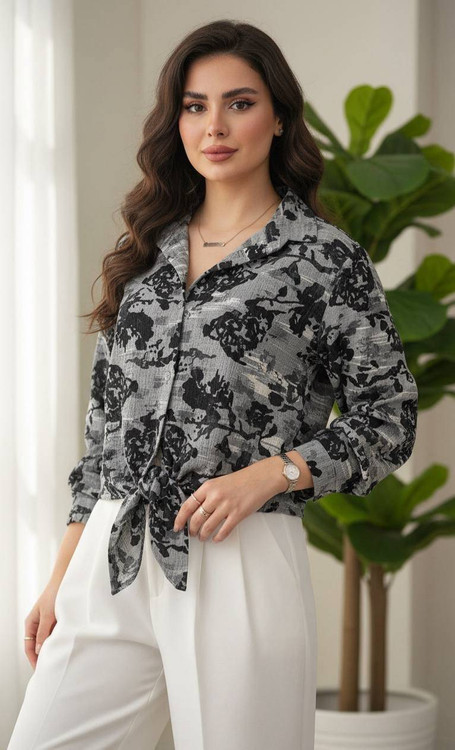 خرید شومیز گره ای پاستیلی F با بهترین کیفیت و تضمین قیمت آرومافشن ۲