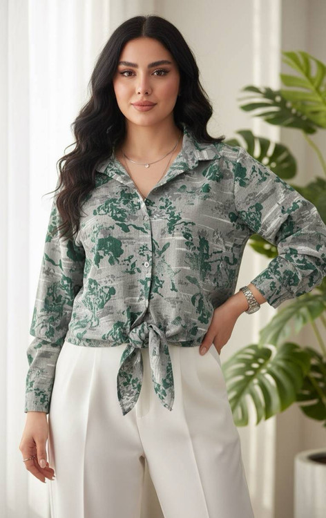 خرید شومیز گره ای پاستیلی F با بهترین کیفیت و تضمین قیمت آرومافشن ۱۰