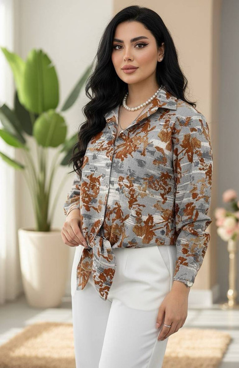 خرید شومیز گره ای پاستیلی F با بهترین کیفیت و تضمین قیمت آرومافشن ۹