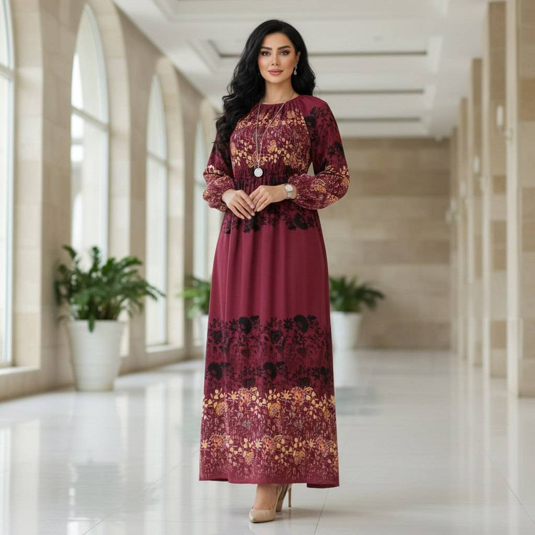 پیراهن ساحلی زرد و طوسی - نمای کامل و ایستایی لباس روی تن