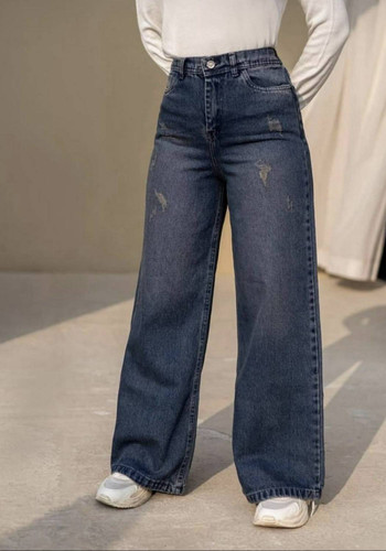 شلوار جین بگ ژوبین زنانه آبی تیره با طراحی گشاد و مدرن - خرید آنلاین از آروما فشن