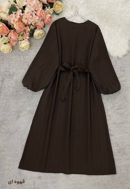 پیراهن بلند جگوار سرمهای - نمای کامل با آستین بلند و یقه گرد ساده