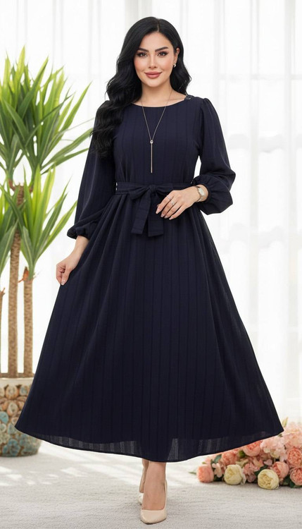 پیراهن بلند جگوار شکلاتی - نمای نزدیک از کمربند و جزئیات دوخت حرفهای