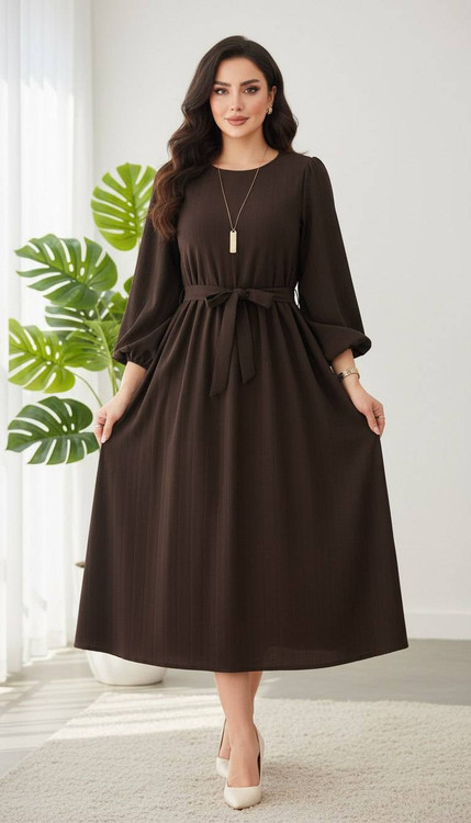 پیراهن بلند جگوار موکا - نمای کامل قد بلند مناسب خانمهای قد بلند و متوسط