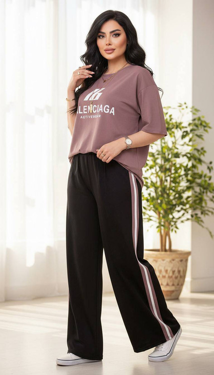 ست دو تیکه بالینسیاگا تیشرت و شلوار بگ گلکسی نخ پنبه