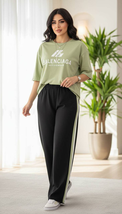 ست دو تیکه بالینسیاگا تیشرت و شلوار بگ گلکسی نخ پنبه