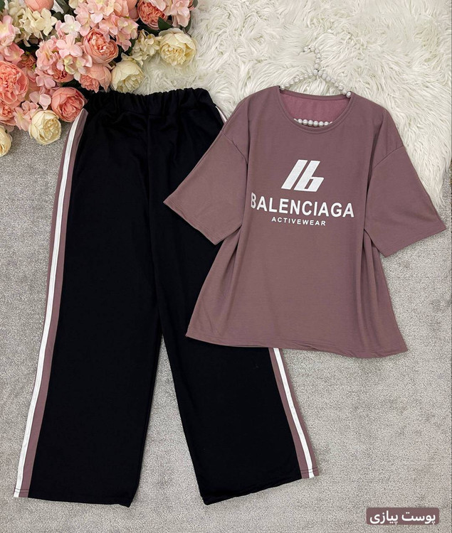 ست دو تیکه بالینسیاگا تیشرت و شلوار بگ گلکسی نخ پنبه