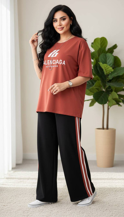 ست دو تیکه بالینسیاگا تیشرت و شلوار بگ گلکسی نخ پنبه