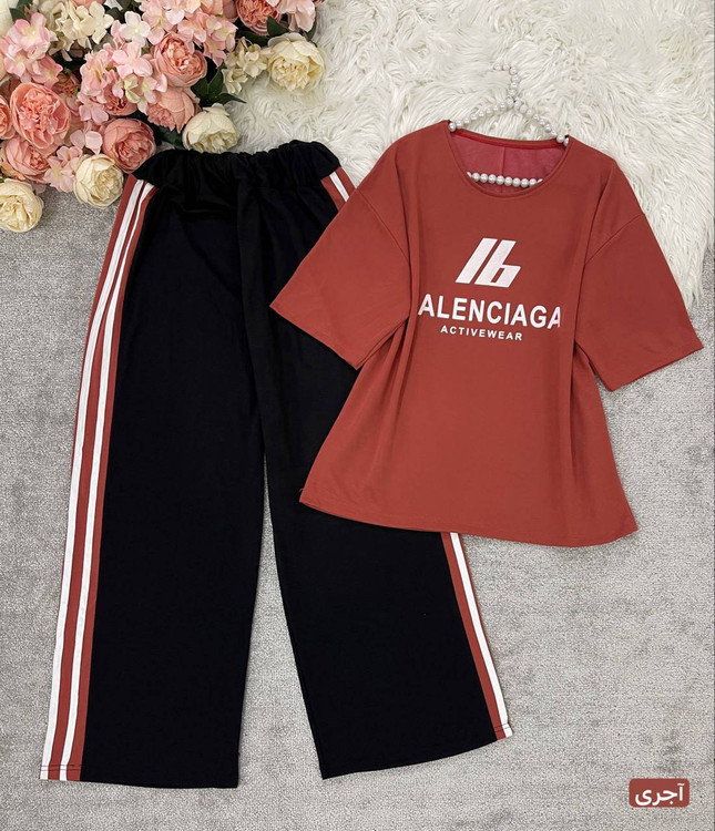 ست دو تیکه بالینسیاگا تیشرت و شلوار بگ گلکسی نخ پنبه