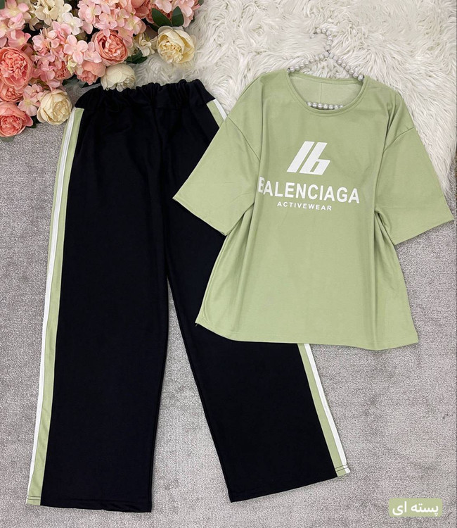 ست دو تیکه بالینسیاگا تیشرت و شلوار بگ گلکسی نخ پنبه