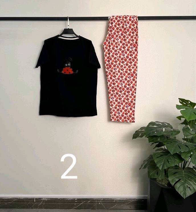 ست تیشرت شلوار کیوت خانگی رنگ ۲ با طرح عروسکی میکس