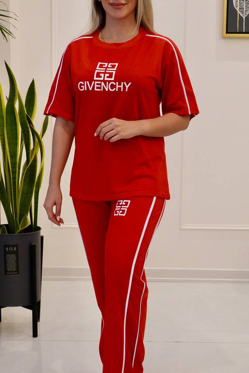 ست مغزی دوزی GIVENCHY دورس چهارفصل تیشرت و شلوار زنانه با چاپ برند