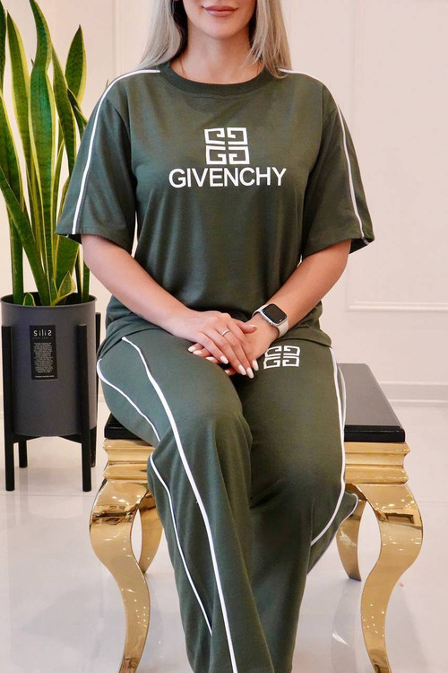 ست مغزی دوزی GIVENCHY رنگ کالباسی دورس چهارفصل تیشرت و شلوار زنانه اسپرت
