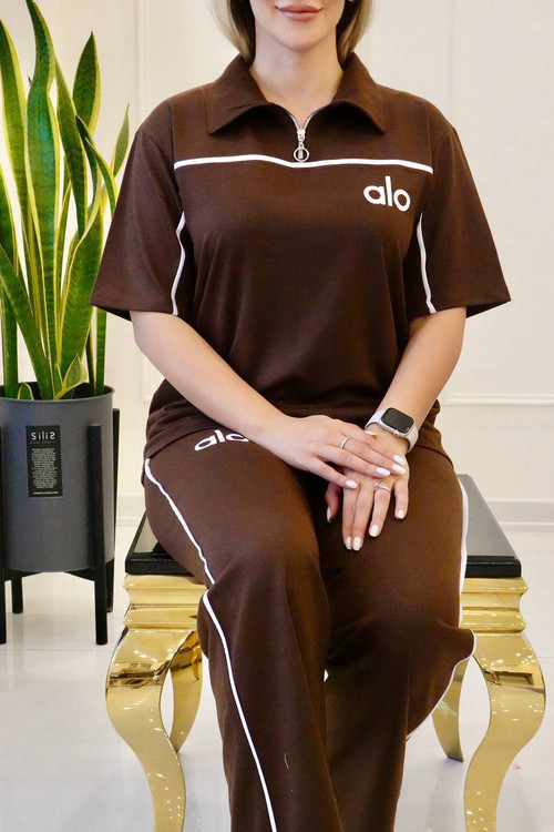 ست نیم زیپ ALO F رنگ سبز روشن - جزئیات دوخت حرفهای و کیفیت پارچه دورس چهارفصل