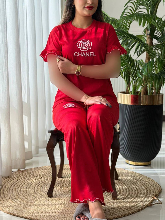 ست آستین ژور CHANEL F زنانه دورس چهارفصل با چاپ CHANEL و آستین چیندار - آروما فشن