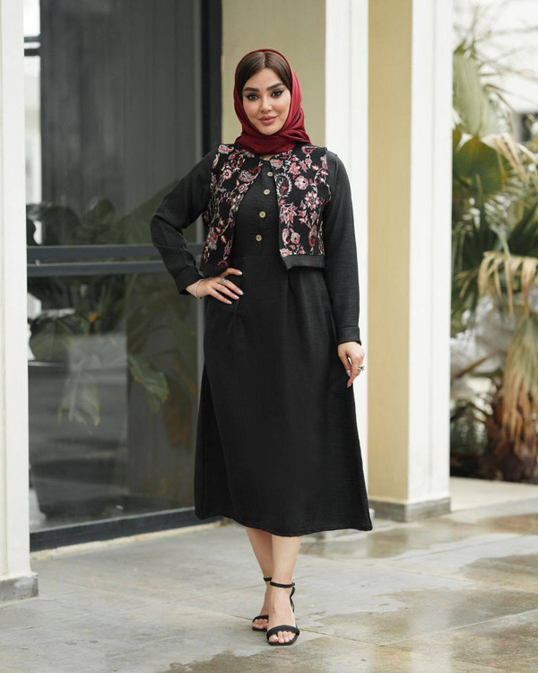 پیراهن و جلیقه ماهلین F ست دوتیکه زنانه با پارچه شانتون صوفیا - آروما فشن