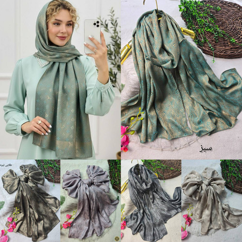 شال طلاکوب F ژاکارد پتینه دورو با طرح متالیک چند رنگ - 12 رنگ زیبا