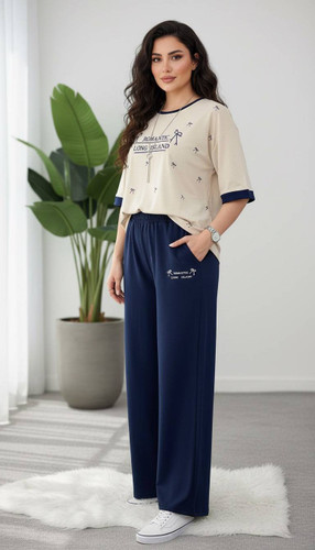 ست دو تیکه تیشرت شلوار پاپیون F زنانه - خرید ست خانگی آروما فشن