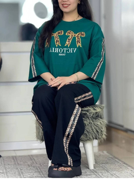 نمای پشت تیشرت ست پلنگی - پارچه لطیف و راحت