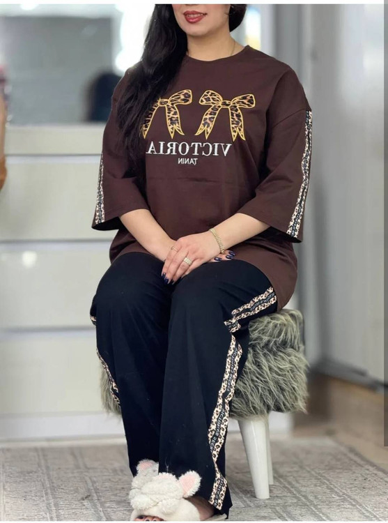 شلوار ست پاپیون پلنگی نمای جلو - فاق بلند و راحت