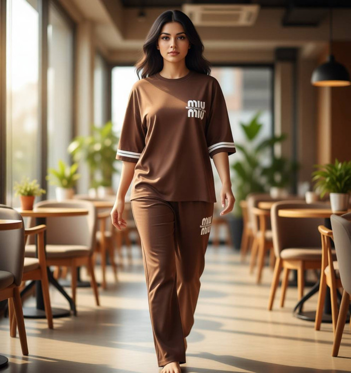 ست تیشرت شلوار miumiu F زنانه اسپرت - خرید ست تیشرت شلوار آروما فشن