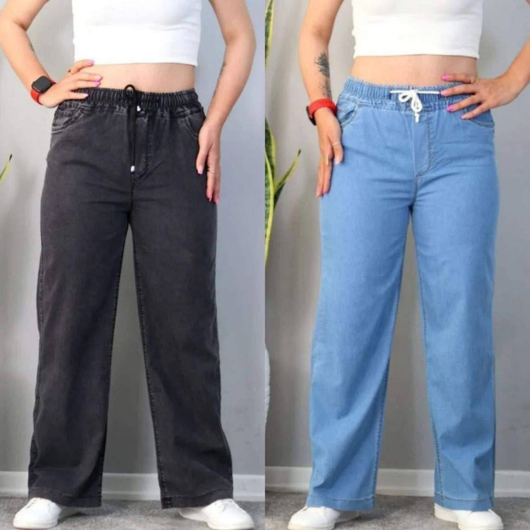 نمای جلو شلوار بگ جین زنانه - پارچه جین درجه یک