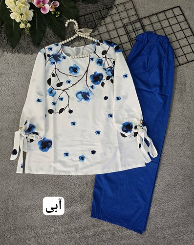 ست شومیز شلوار شکوفه H زنانه مجلسی - ست شومیز و شلوار پارچهای آروما فشن