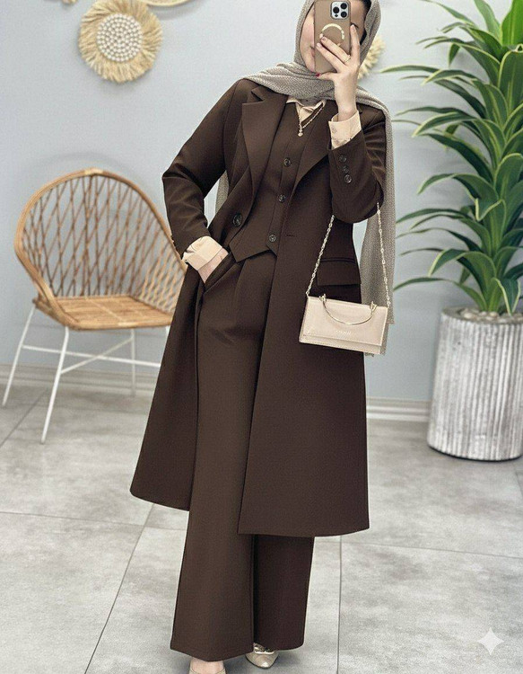 ست سه تکه مانتو شلوار جلیقه زنانه نمای بغل