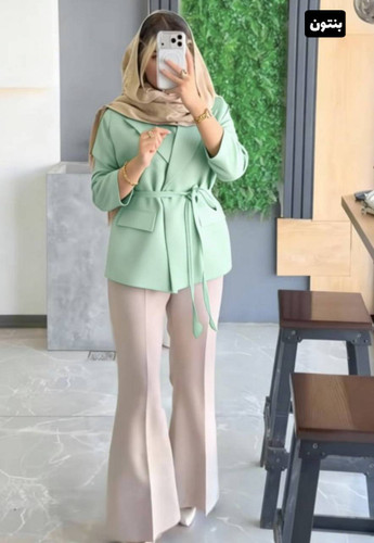 کت شلوار مهتاب زنانه مازراتی با کمربند نمای جلو