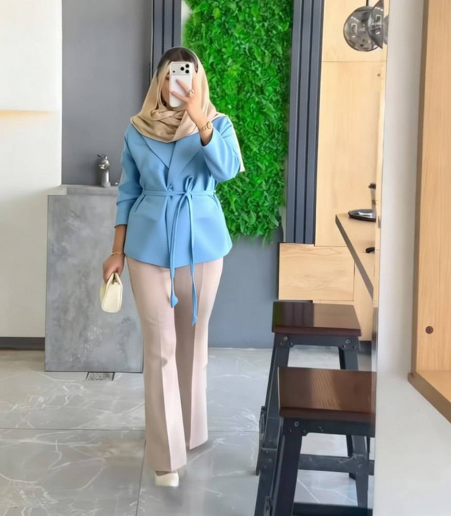کت شلوار مهتاب زنانه مازراتی با کمربند جزئیات